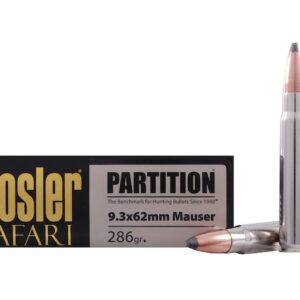 Nosler Safari Ammunition 9.3x62mm Mauser 286 Grain Partition 200 round