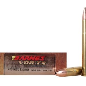 Barnes VOR-TX Safari Ammunition 470 Nitro Express 500 Grain TSX Hollow Point Flat Base Lead-Free 60 rounds