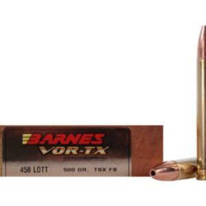 Barnes VOR-TX Safari Ammunition 458 Lott 500 Grain TSX Hollow Point Flat Base Lead-Free 100 rounds