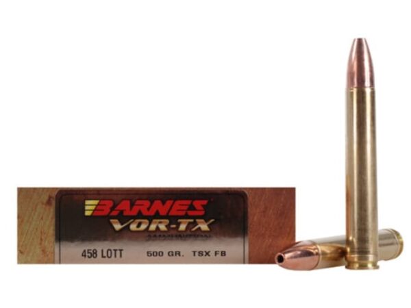 Barnes VOR-TX Safari Ammunition 458 Lott 500 Grain TSX Hollow Point Flat Base Lead-Free 100 rounds