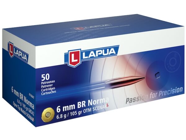 Lapua Scenar-L Ammunition 6mm Norma BR (Bench Rest) 105 Grain Hollow Point Boat Tail 300 round