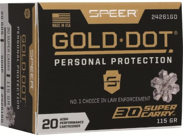 Speer Gold Dot Ammunition 30 Super Carry 115 Grain Bonded Jacketed Hollow Point 500 rounds