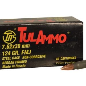 TulAmmo Ammunition 7.62x39mm 124 Grain Full Metal Jacket (Bi-Metal) Steel Case Berdan Primed