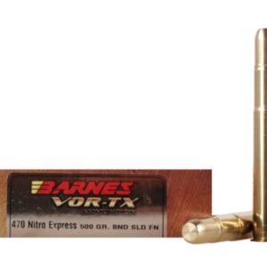 Barnes VOR-TX Safari Ammunition 470 Nitro Express 500 Grain Banded Solid Flat Point  60 rounds