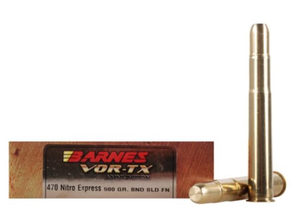 Barnes VOR-TX Safari Ammunition 470 Nitro Express 500 Grain Banded Solid Flat Point  60 rounds