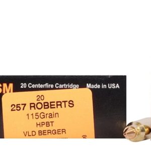 HSM Trophy Gold Ammunition 257 Roberts +P 115 Grain Berger Hunting VLD Hollow Point Boat Tail