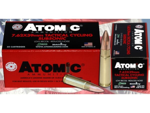 Atomic Tactical Cycling Subsonic Ammunition 7.62x39mm 220 Grain Hollow Point Boat Tail