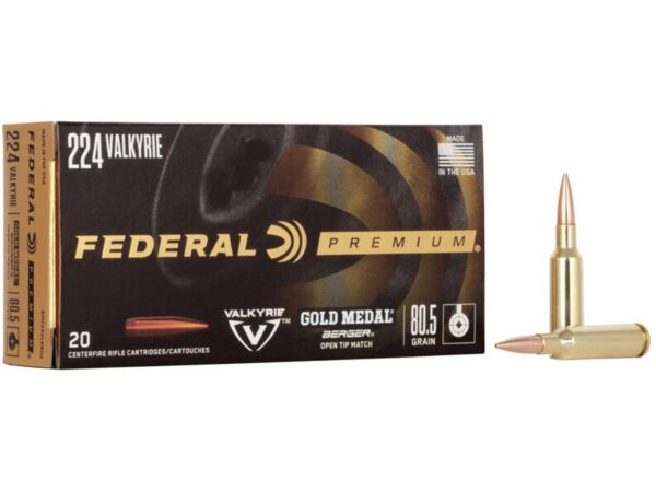 Federal Premium Gold Medal Berger Ammunition 224 Valkyrie 80.5 Grain Berger Open Tip Match 500 rounds