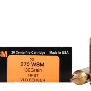 HSM Trophy Gold Ammunition 270 Winchester Short Magnum (WSM) 130 Grain Berger Hunting VLD Hollow Point Boat Tail 200 rounds