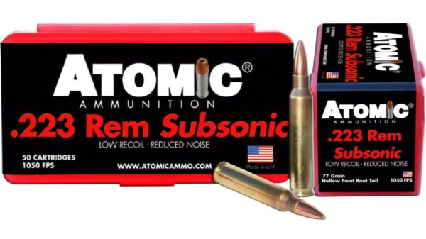 Atomic Ammunition 223 Remington Subsonic 77 Grain Hollow Point Boat Tail 500 rounds
