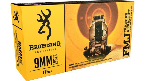 Browning 9mm Luger 115 grain Full Metal Jacket (FMJ) Brass Casing Centerfire Pistol Ammunition 500 RDS