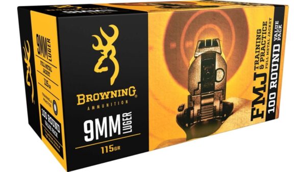 Browning 9mm Luger 115 grain Full Metal Jacket (FMJ) Brass Casing Centerfire Pistol Ammunition 500 RDS - Image 3