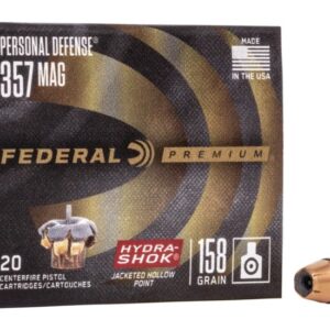 Federal Premium Centerfire Handgun Ammunition .357 Magnum 158 grain Hydra-Shok Jacketed Hollow Point Centerfire Pistol Ammunition P357HS1 Caliber: .357 Magnum, Number of Rounds: 500