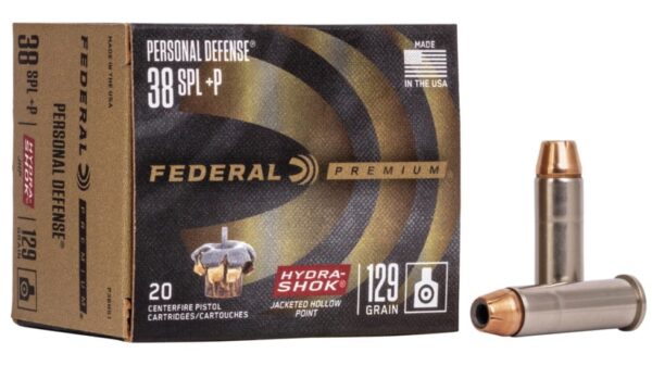 Federal Premium Centerfire Handgun Ammunition .38 Special +P 129 grain Hydra-Shok Jacketed Hollow Point Centerfire Pistol Ammunition 500 ROUNDS