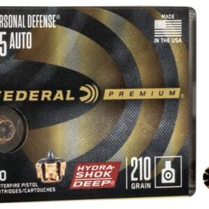 Federal Premium Centerfire Handgun Ammunition .45 ACP 210 grain Hydra-Shok Deep Jacketed Hollow point Centerfire Pistol Ammunition 500 ROUNDS
