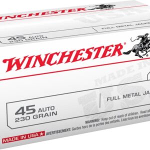 Winchester USA HANDGUN .45 ACP (Auto Ammo) 230 grain Full Metal Jacket Brass Cased Centerfire Pistol Ammunition 500 ROUNDS